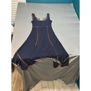 Hand Jive Wear Art Blue/White Polka Dot Asymmetrical Dress XS